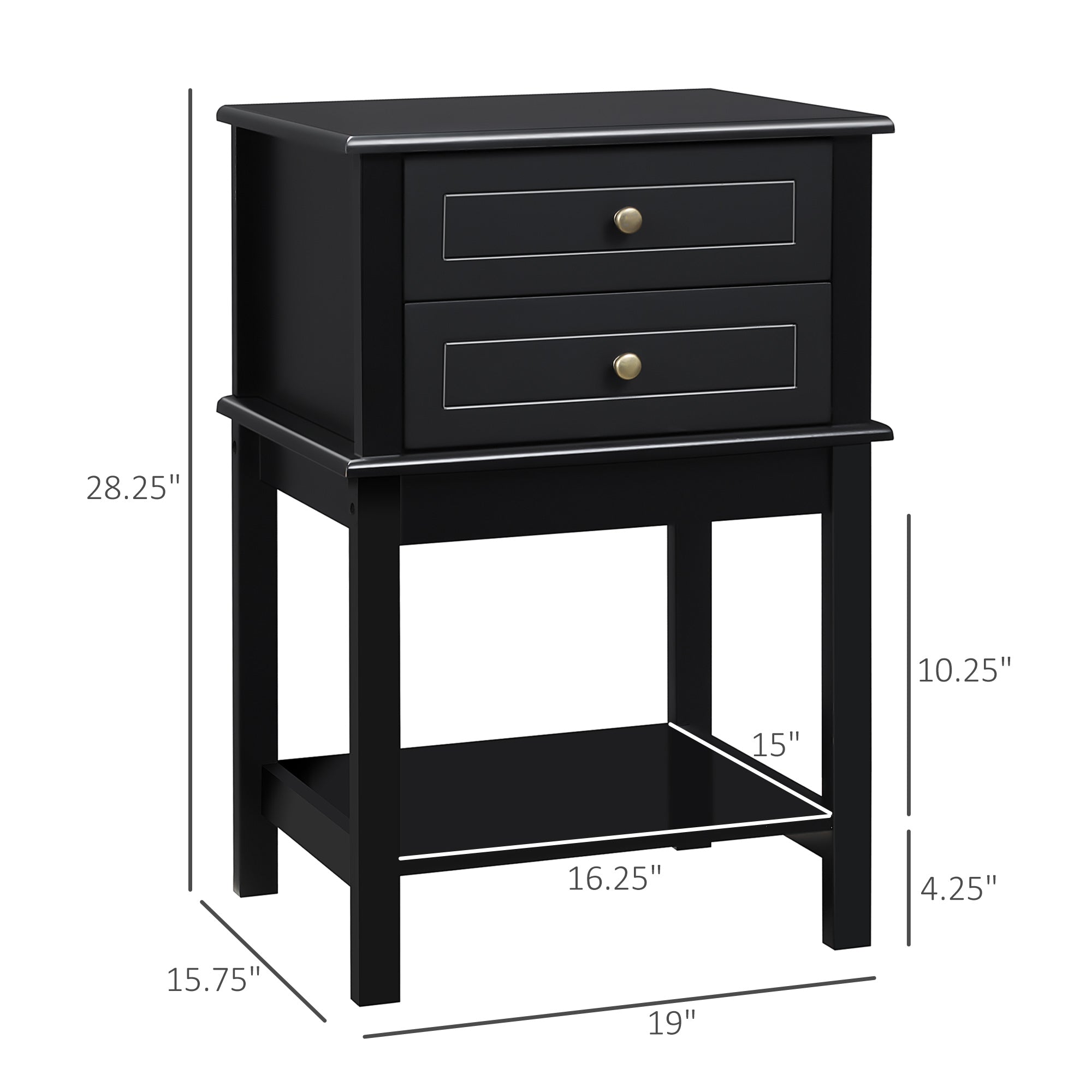 Modern Sofa Side Table, Accent End Table with Drawers and Storage Shelf, Nightstand for Bedroom Living Room, Black Side Tables   at Gallery Canada