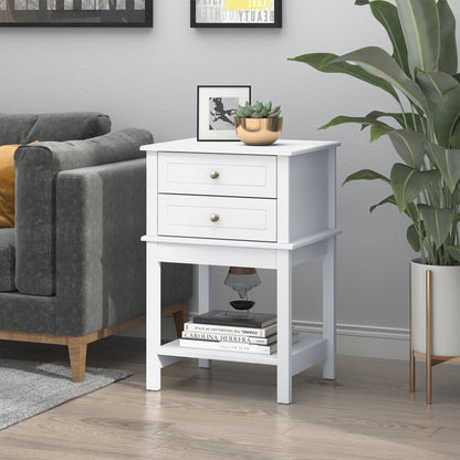 Modern Sofa Side Table, Accent End Table with Drawers and Storage Shelf, Nightstand for Bedroom Living Room, White Side Tables   at Gallery Canada