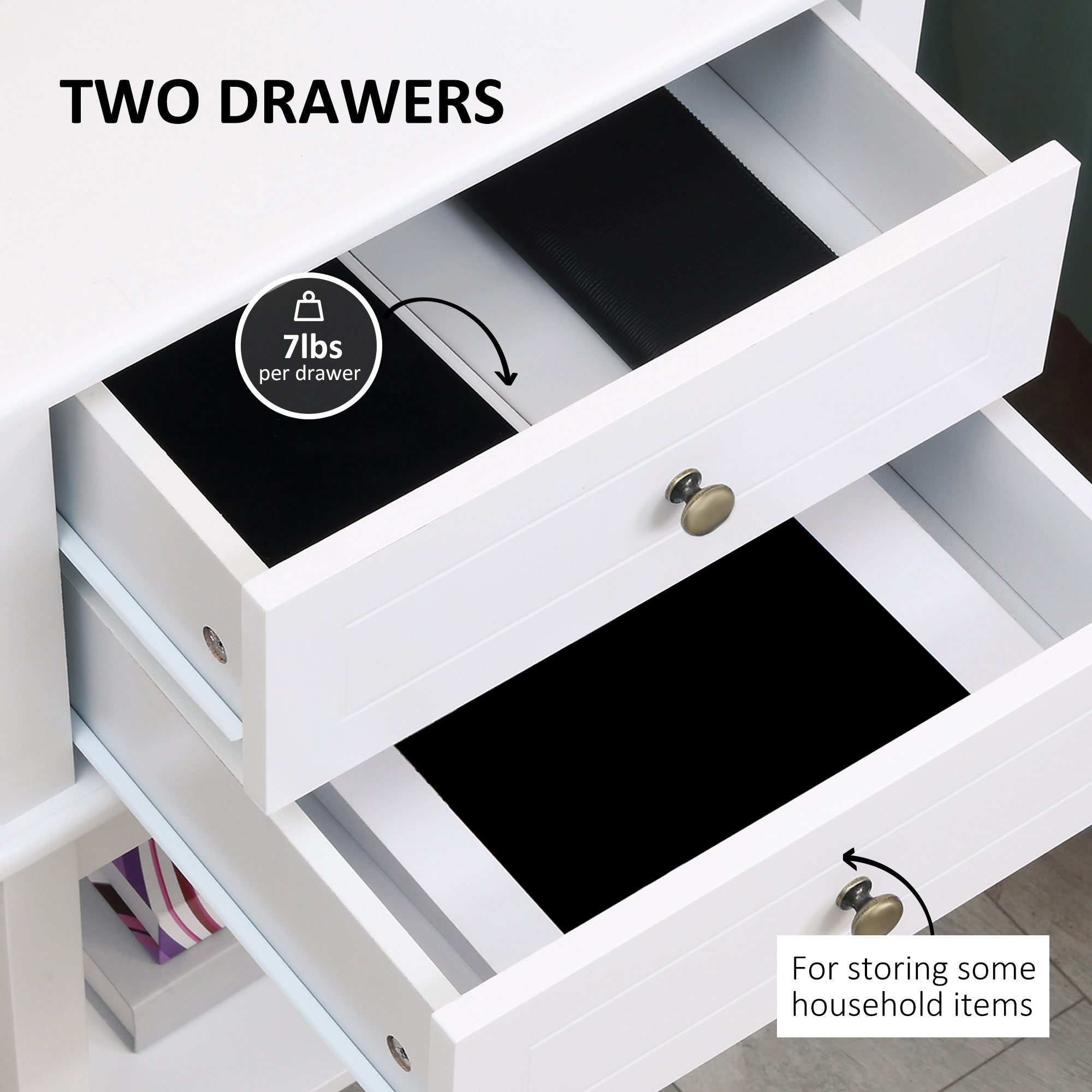 Modern Sofa Side Table, Accent End Table with Drawers and Storage Shelf, Nightstand for Bedroom Living Room, White Side Tables   at Gallery Canada