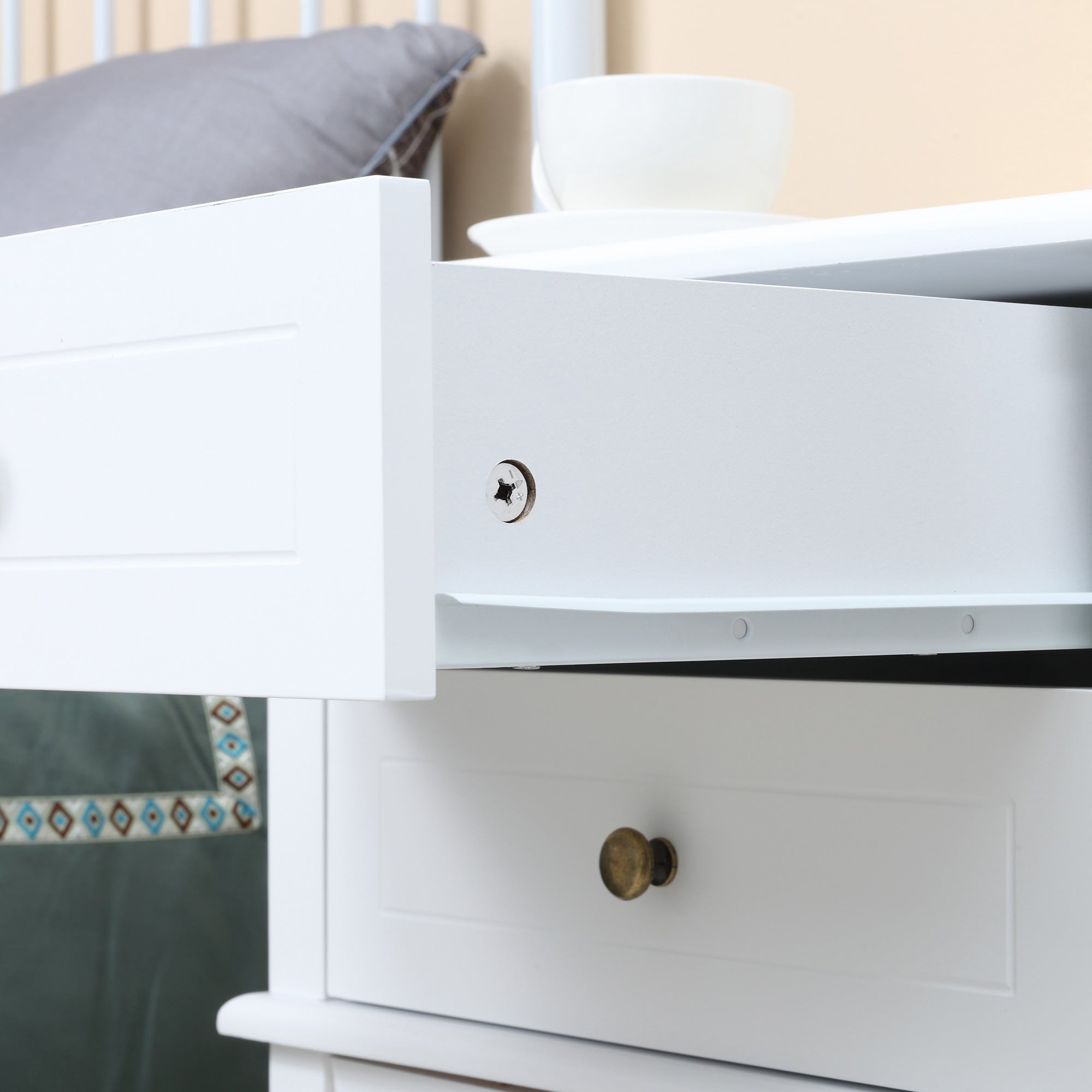 Modern Sofa Side Table, Accent End Table with Drawers and Storage Shelf, Nightstand for Bedroom Living Room, White Side Tables   at Gallery Canada