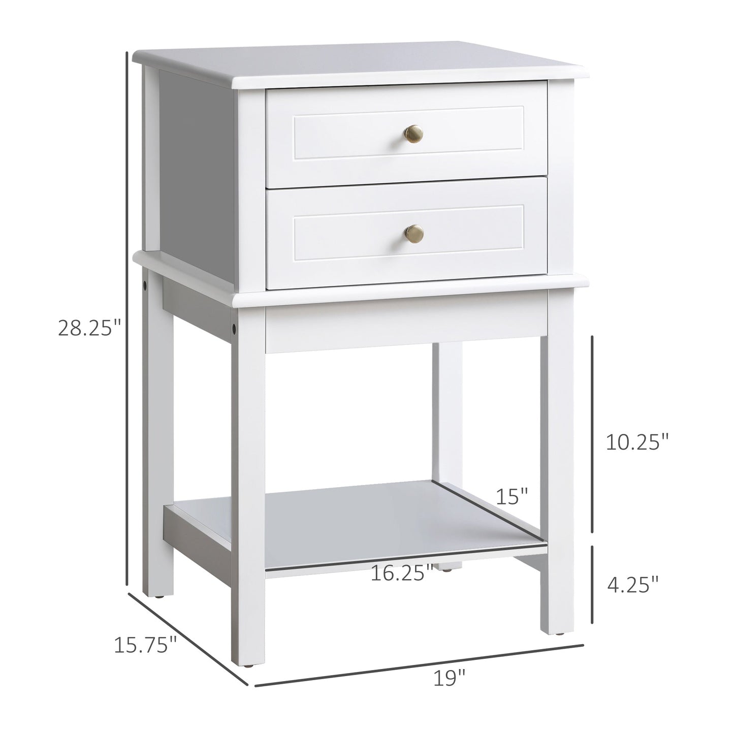 Modern Sofa Side Table, Accent End Table with Drawers and Storage Shelf, Nightstand for Bedroom Living Room, White Side Tables   at Gallery Canada