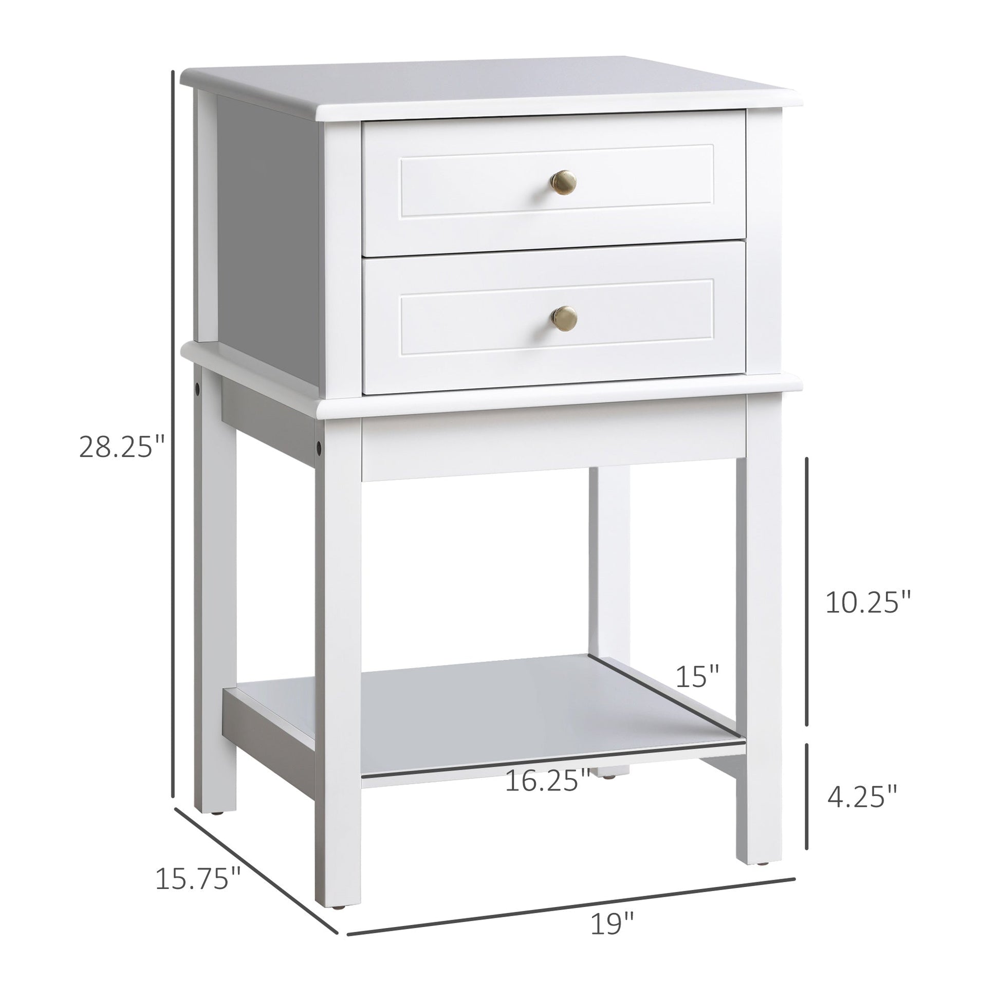 Modern Sofa Side Table, Accent End Table with Drawers and Storage Shelf, Nightstand for Bedroom Living Room, White Side Tables   at Gallery Canada