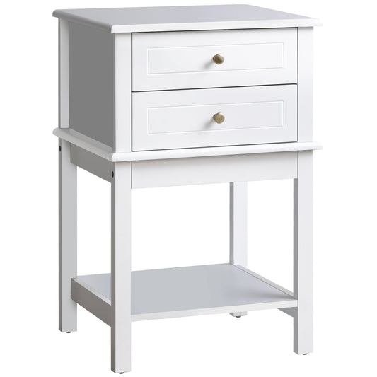 Modern Sofa Side Table, Accent End Table with Drawers and Storage Shelf, Nightstand for Bedroom Living Room, White - Gallery Canada