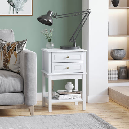 Modern Sofa Side Table, Accent End Table with Drawers and Storage Shelf, Nightstand for Bedroom Living Room, White Side Tables   at Gallery Canada