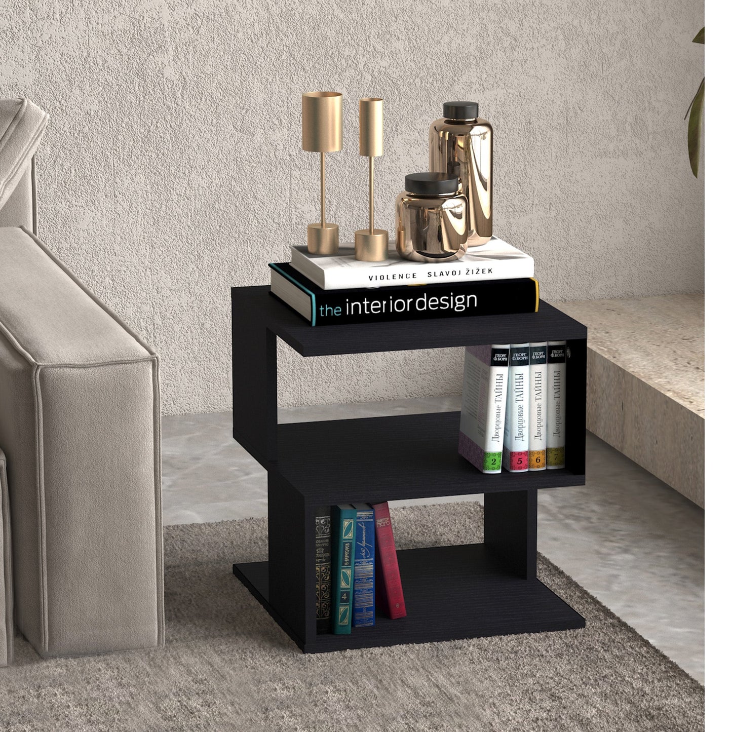 Modern Square 3 Tier Wood Coffee Side Table Storage Shelf Rack End Table Home Office Living Room Small Desk Black Side Tables   at Gallery Canada