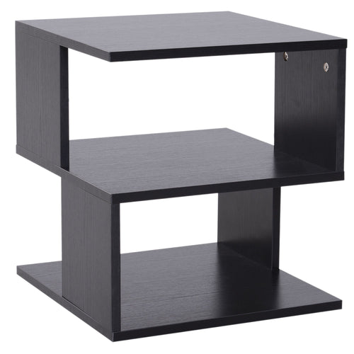 Modern Square 3 Tier Wood Coffee Side Table Storage Shelf Rack End Table Home Office Living Room Small Desk Black