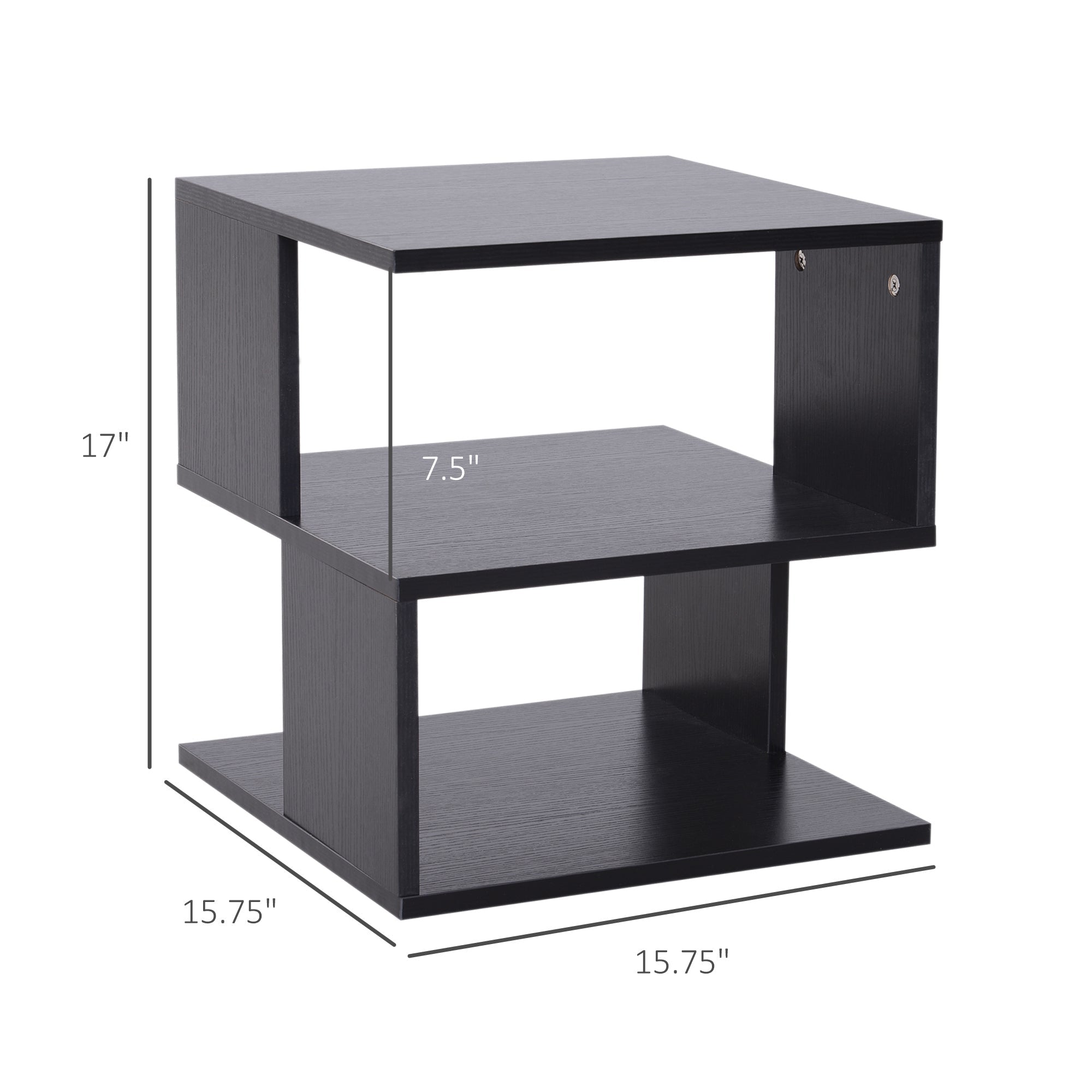 Modern Square 3 Tier Wood Coffee Side Table Storage Shelf Rack End Table Home Office Living Room Small Desk Black Side Tables   at Gallery Canada