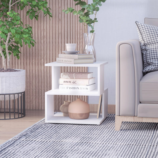 Modern Square 3 Tier Wood Coffee Side Table Storage Shelf Rack End Table Home Office Living Room Small Desk White Side Tables White  at Gallery Canada