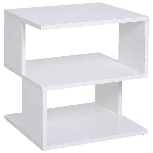 Modern Square 3 Tier Wood Coffee Side Table Storage Shelf Rack End Table Home Office Living Room Small Desk White