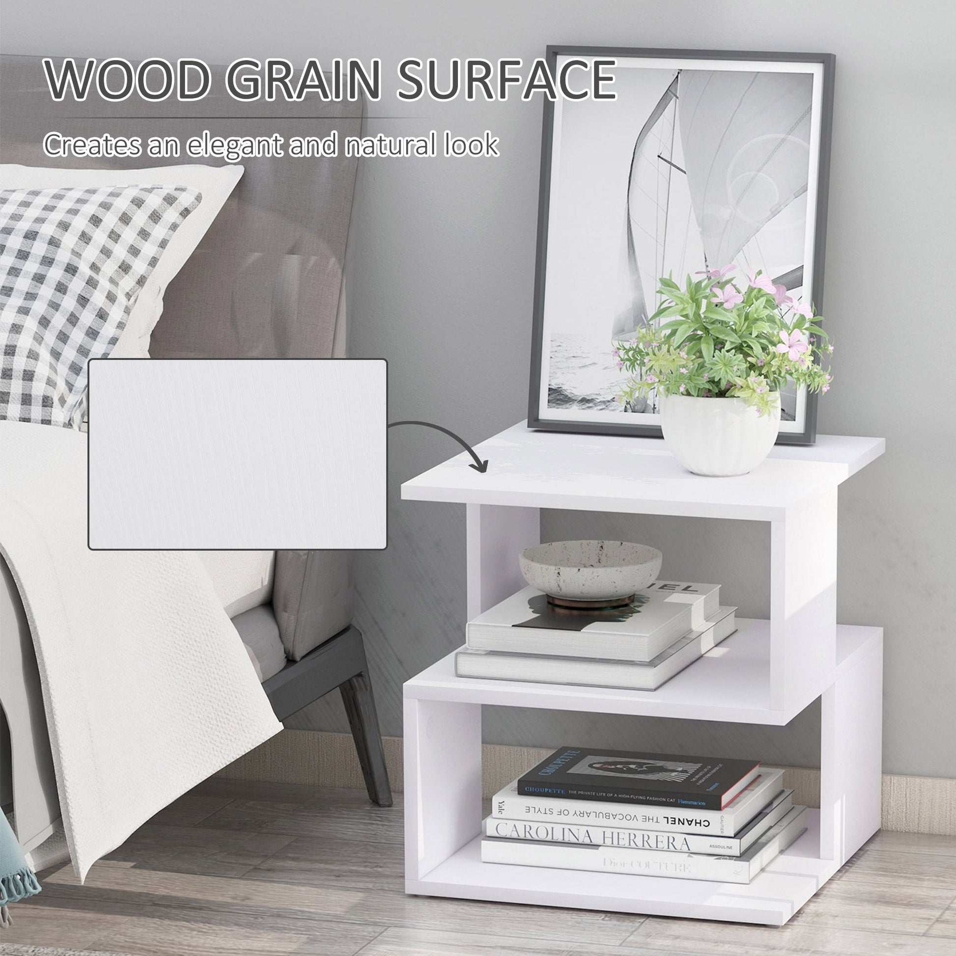 Modern Square 3 Tier Wood Coffee Side Table Storage Shelf Rack End Table Home Office Living Room Small Desk White Side Tables   at Gallery Canada