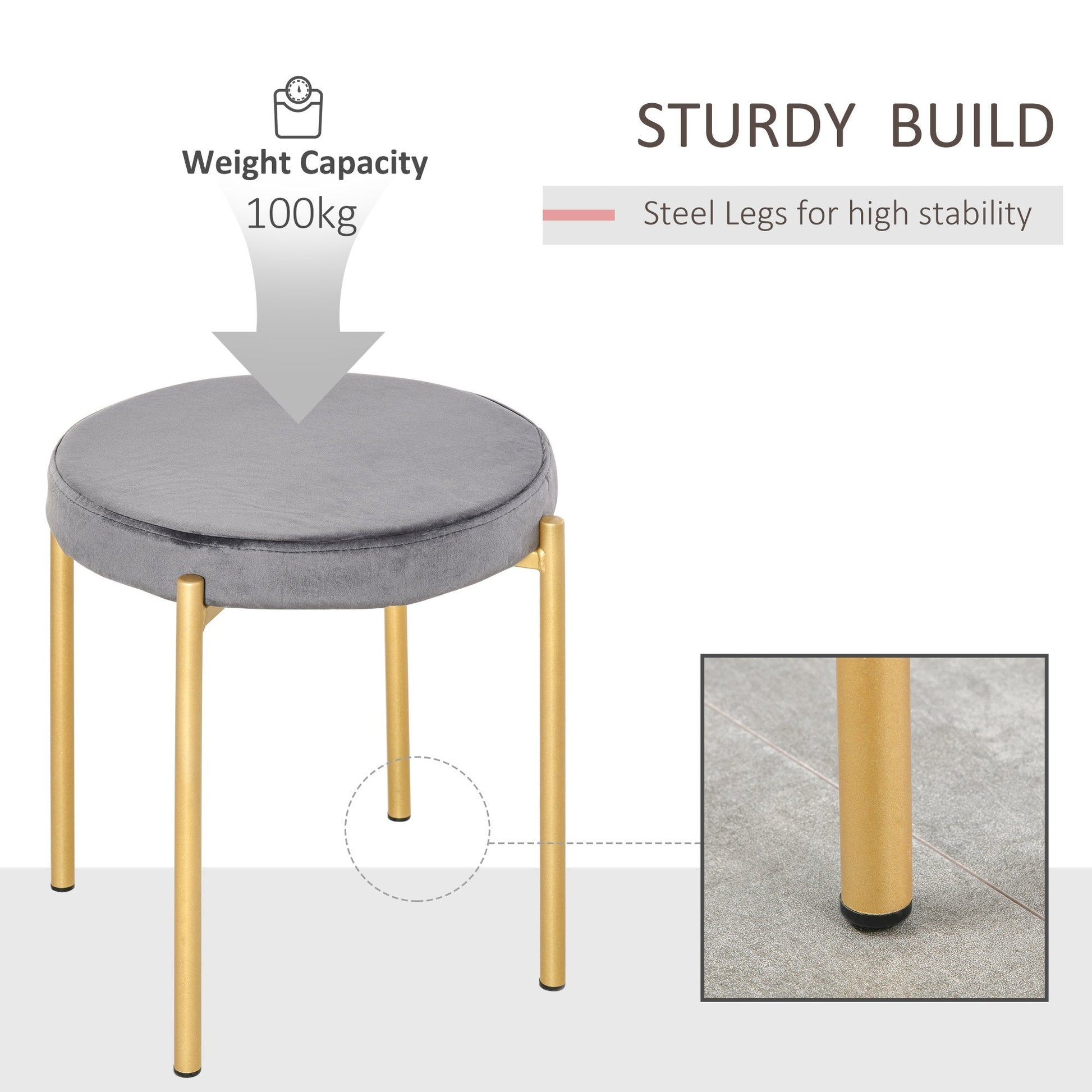 Modern Stacking Stools Set of 4, Backless Round Dining Chairs, Velvet-Touch Accent Side Chairs with Metal Legs for Kitchen, Grey Bar Stools   at Gallery Canada