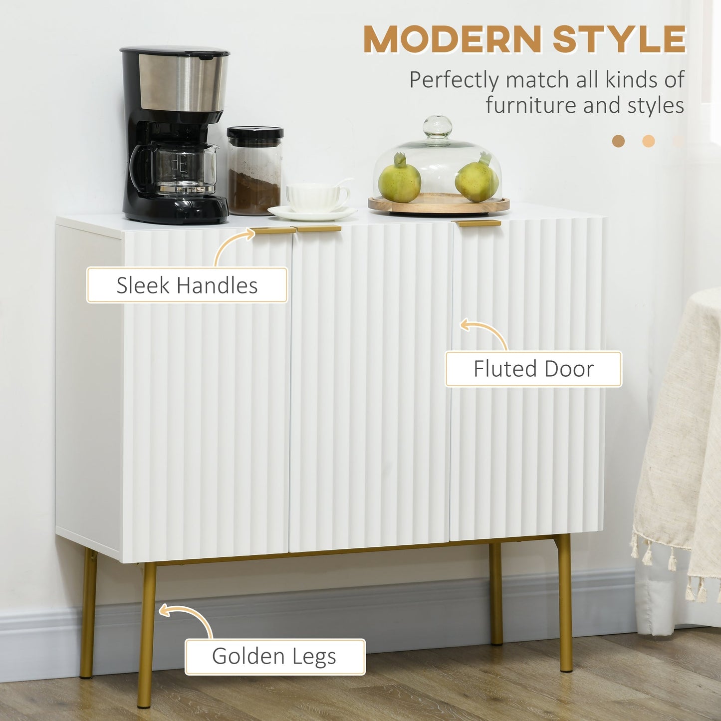 Modern Storage Cabinet Sideboard Buffet Cabinet with Gold Legs for Living Room Dining Room Hallway White Storage Cabinets   at Gallery Canada