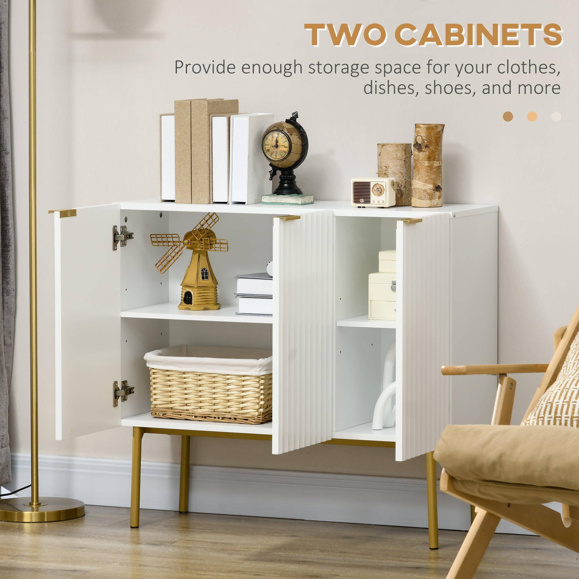 Modern Storage Cabinet Sideboard Buffet Cabinet with Gold Legs for Living Room Dining Room Hallway White Storage Cabinets   at Gallery Canada