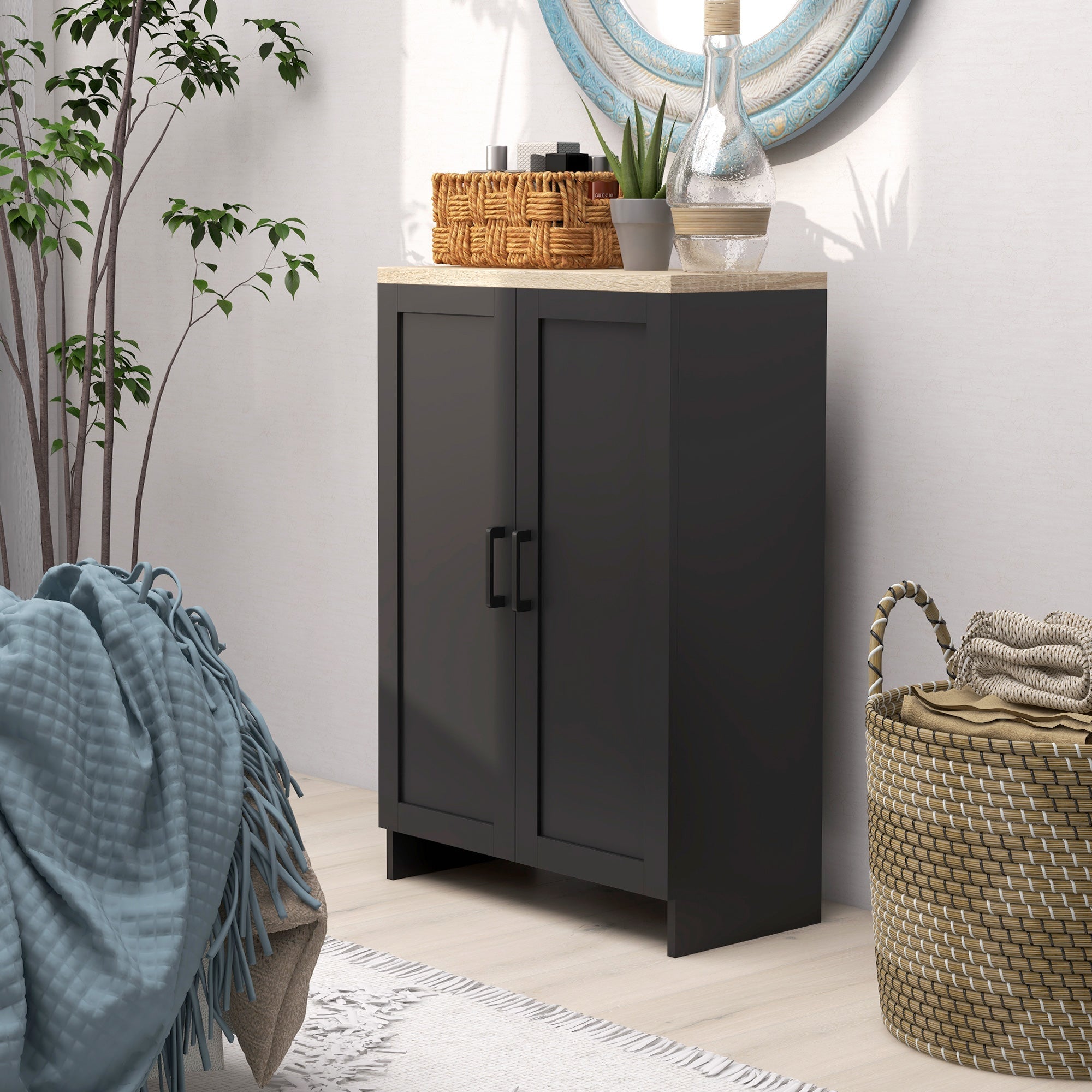 Modern Storage Cabinet with Doors and Adjustable Shelf for Kitchen, Living room, 23.6