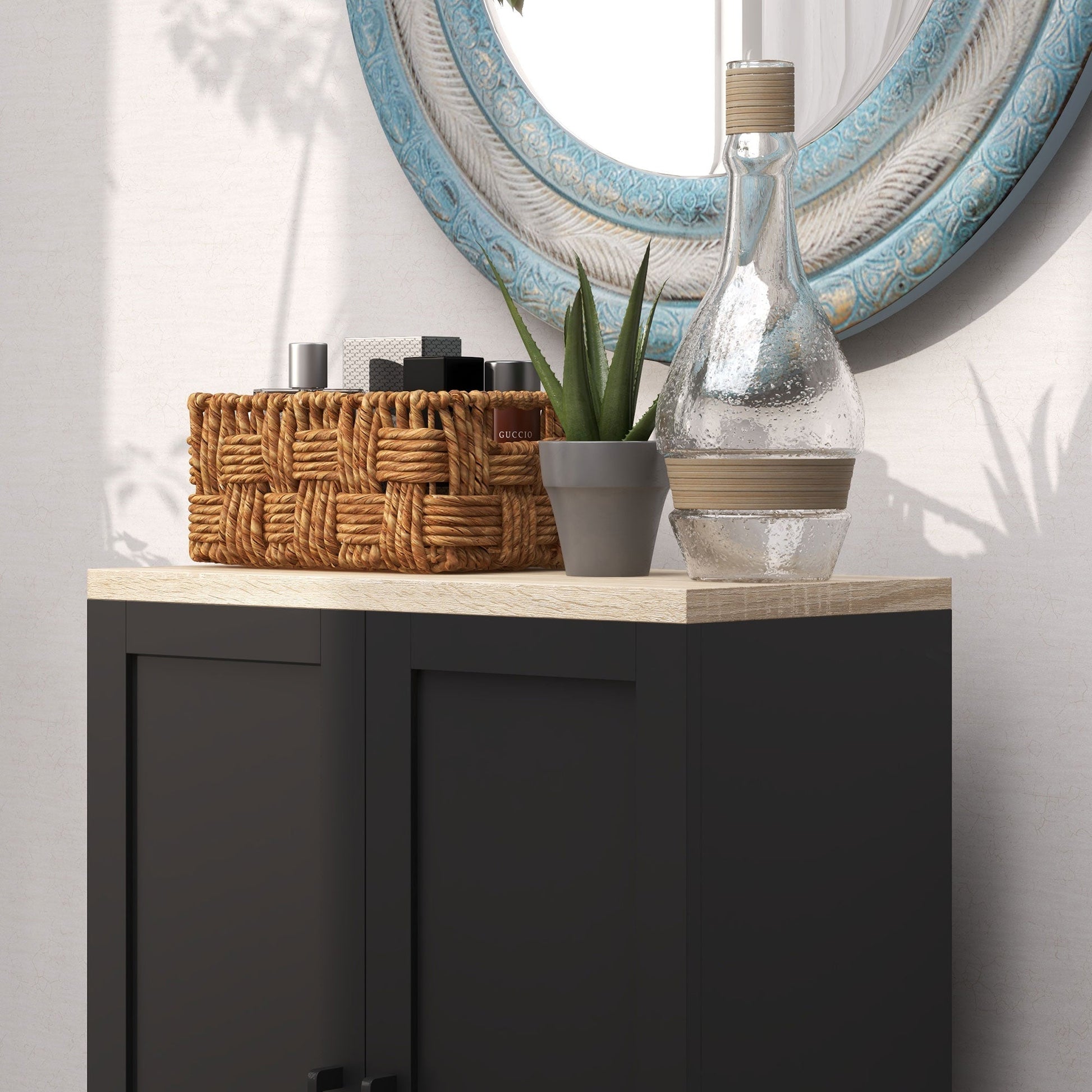 Modern Storage Cabinet with Doors and Adjustable Shelf for Kitchen, Living room, 23.6" x 11.8" x 35.4", Black Storage Cabinets   at Gallery Canada