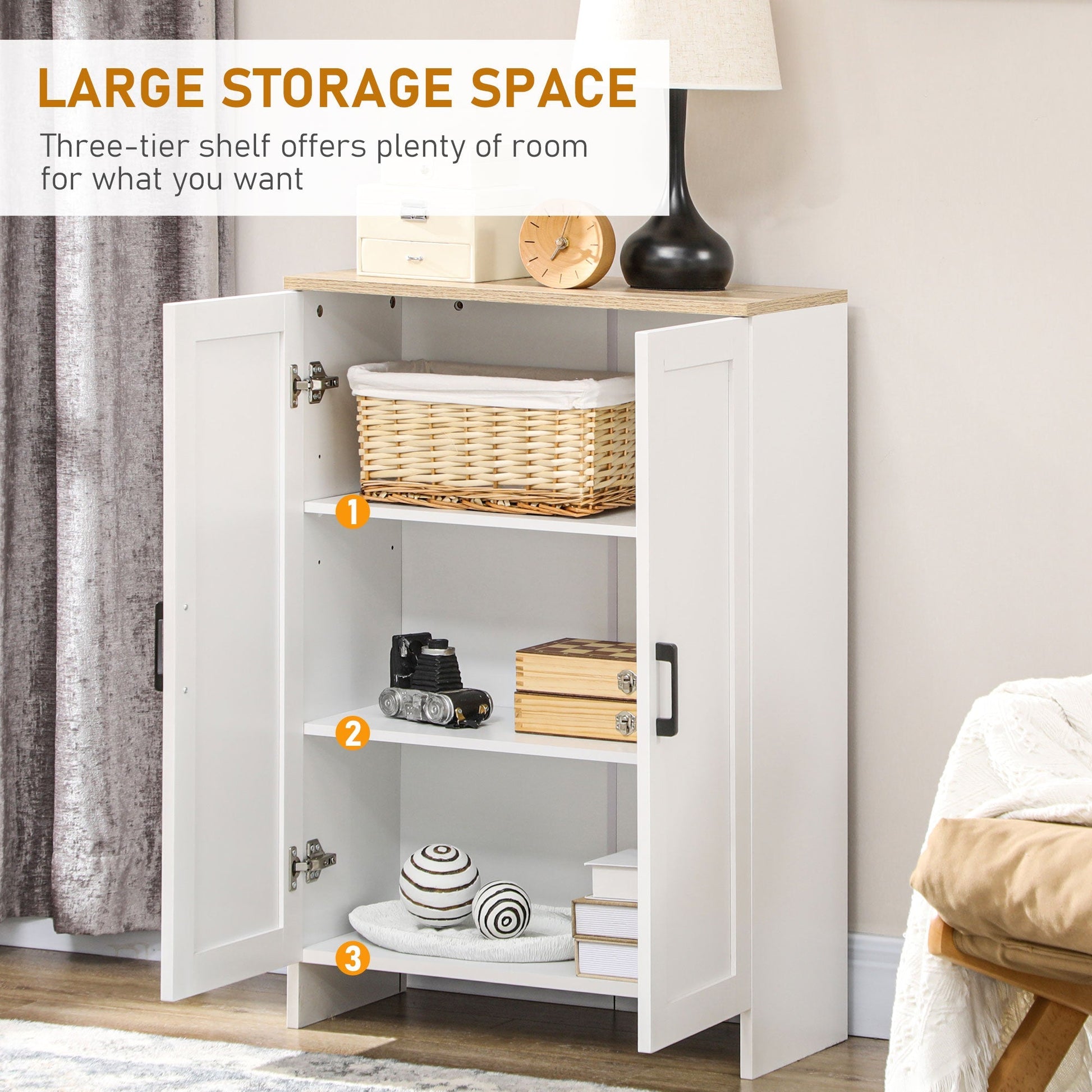 Modern Storage Cabinet with Doors and Adjustable Shelf for Kitchen, Living room, 23.6" x 11.8" x 35.4", White Storage Cabinets   at Gallery Canada