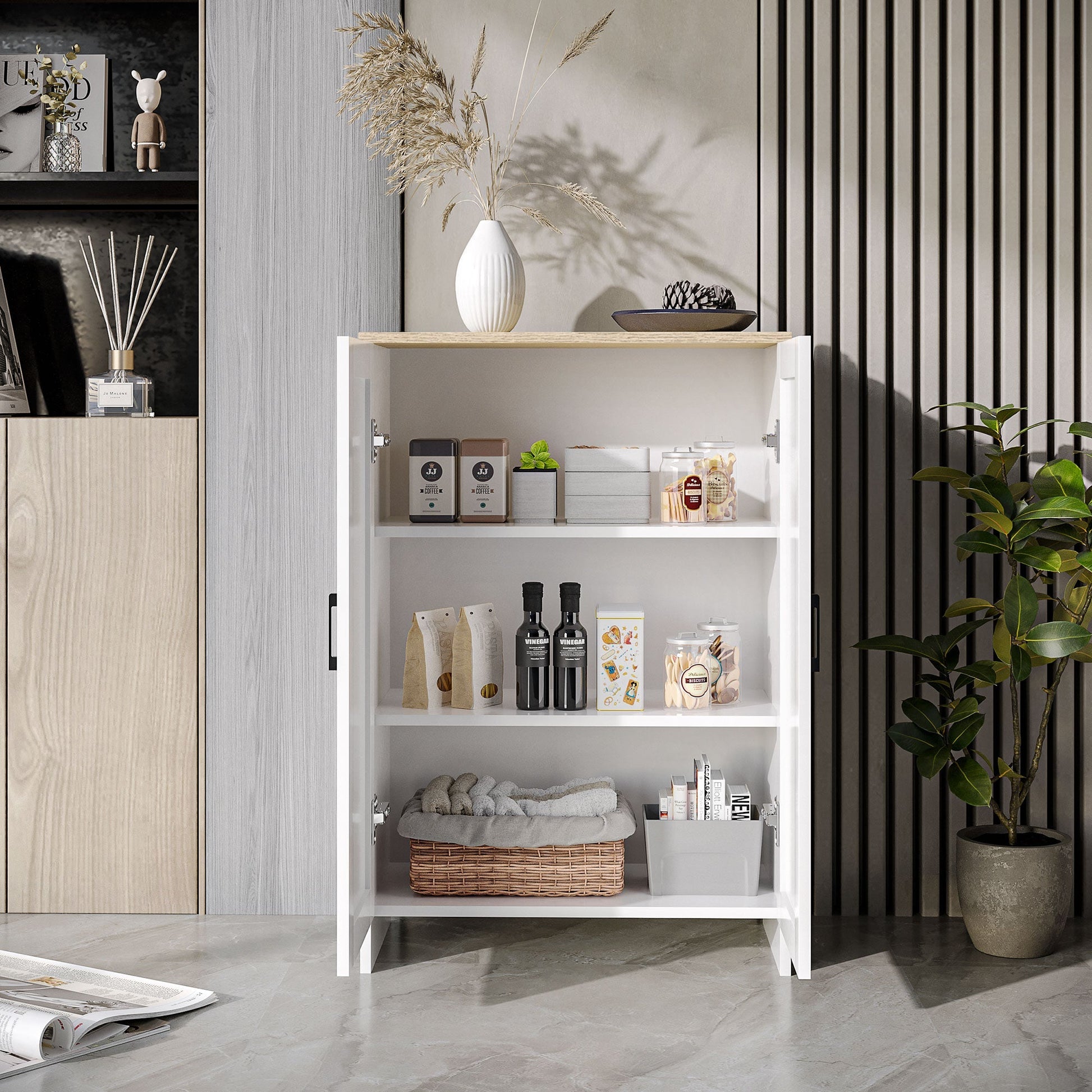 Modern Storage Cabinet with Doors and Adjustable Shelf for Kitchen, Living room, 23.6" x 11.8" x 35.4", White Storage Cabinets   at Gallery Canada