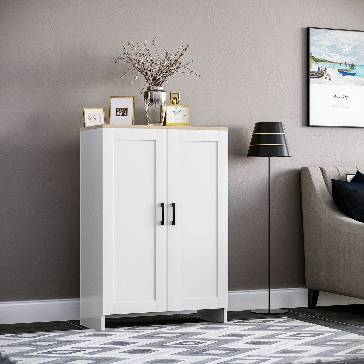 Modern Storage Cabinet with Doors and Adjustable Shelf for Kitchen, Living room, 23.6" x 11.8" x 35.4", White Storage Cabinets   at Gallery Canada