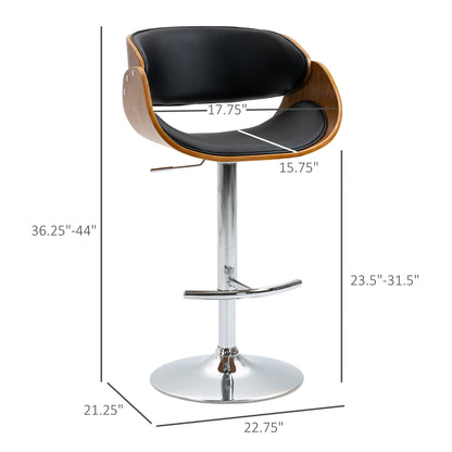 Modern Style Adjustable Bar Chair, PU Leather Swivel Bar Stool with Back, Footrest for Kitchen, Home Bar, Counter, Coffee Shop, Black and Walnut Bar Stools   at Gallery Canada