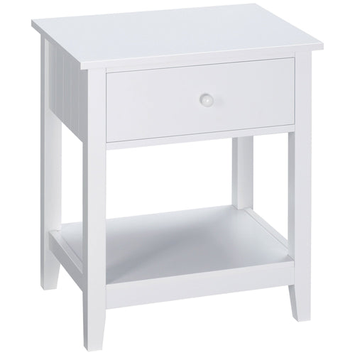 Modern Style Nightstand, Small End Table with Drawer and Storage Shelf for Bedroom, Living Room, White