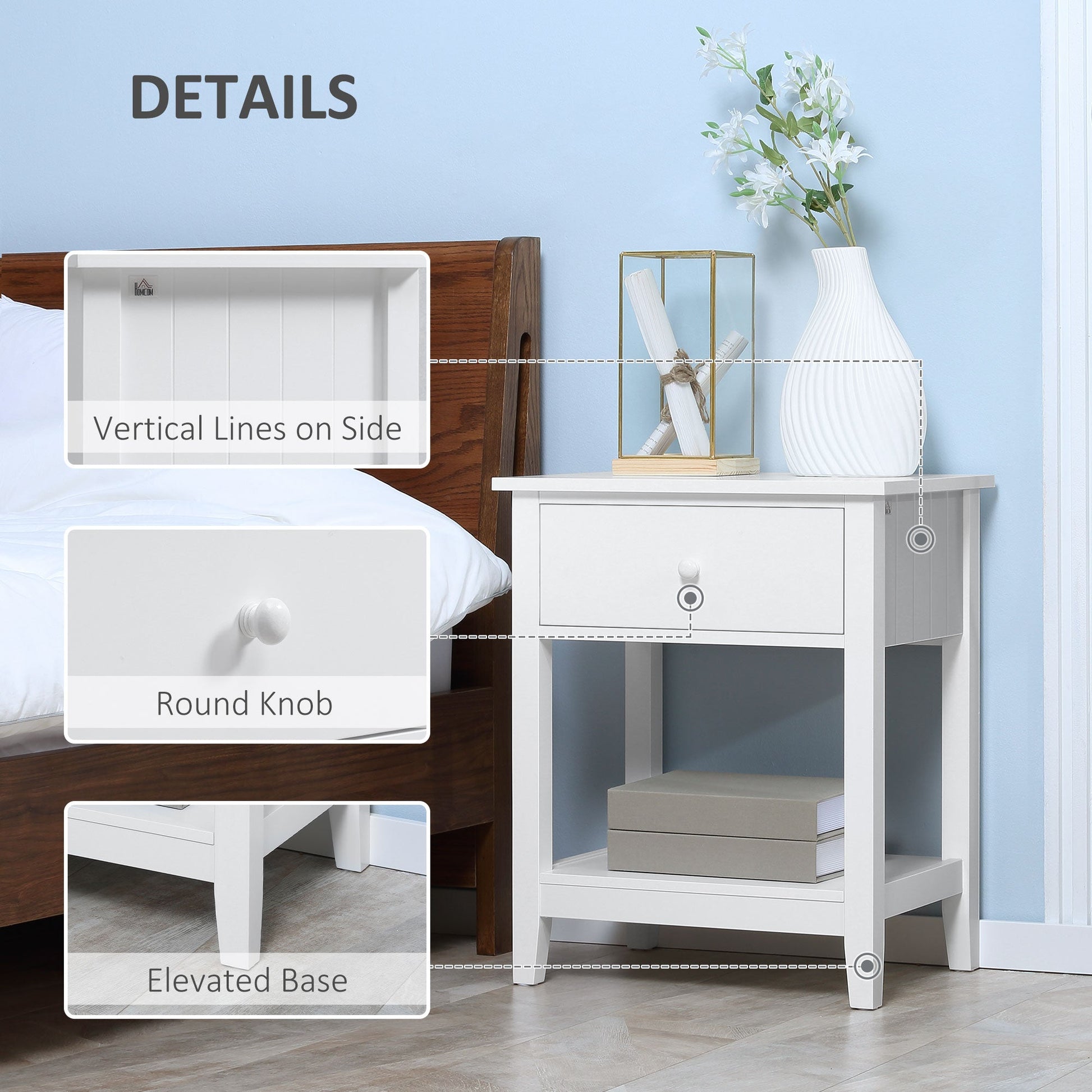 Modern Style Nightstand, Small End Table with Drawer and Storage Shelf for Bedroom, Living Room, White Side Tables   at Gallery Canada