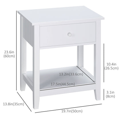 Modern Style Nightstand, Small End Table with Drawer and Storage Shelf for Bedroom, Living Room, White Side Tables   at Gallery Canada