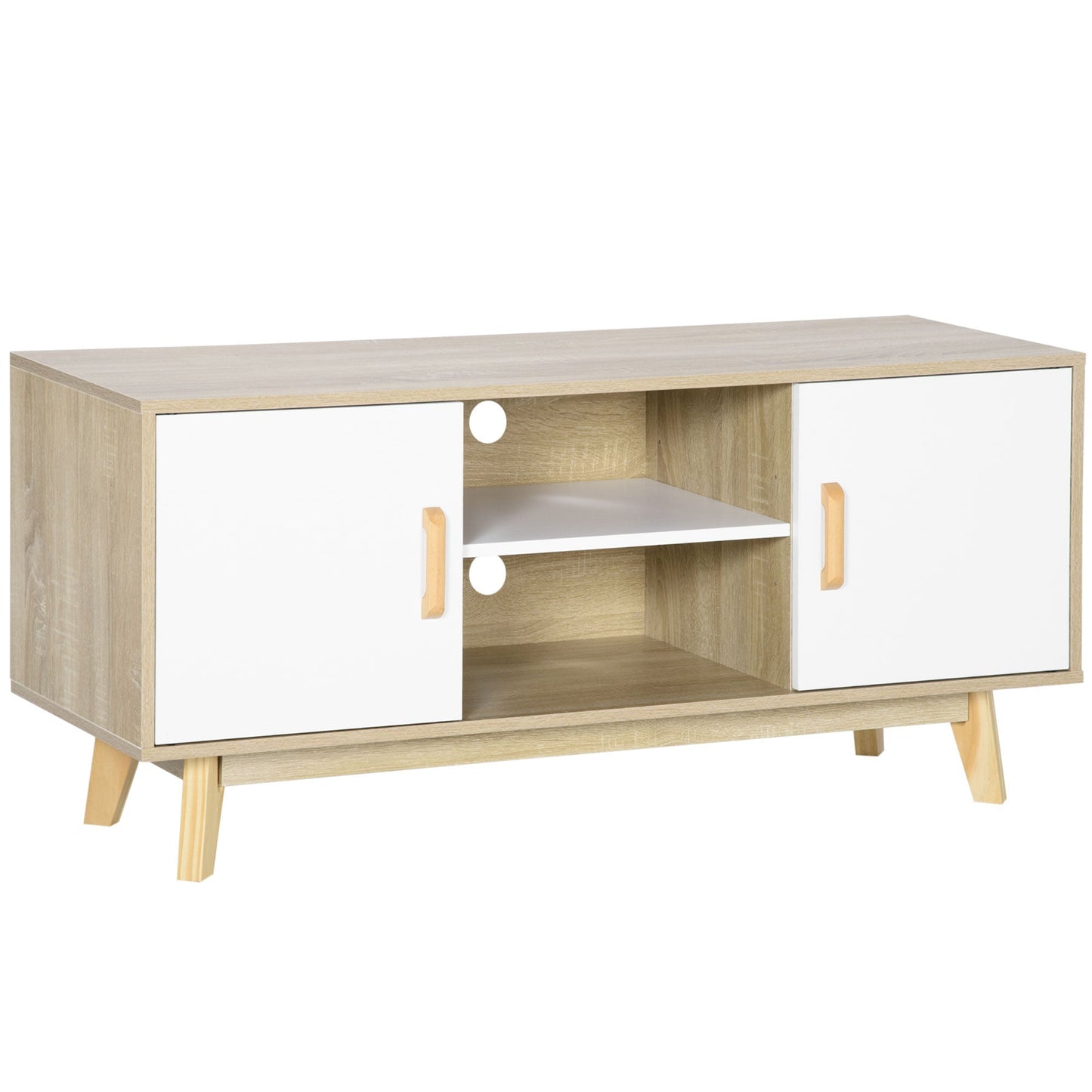 Modern TV Cabinet, TV Stand with Storage Shelves and Doors for 55" TVs for Living Room, Bedroom, Natural TV Stands   at Gallery Canada