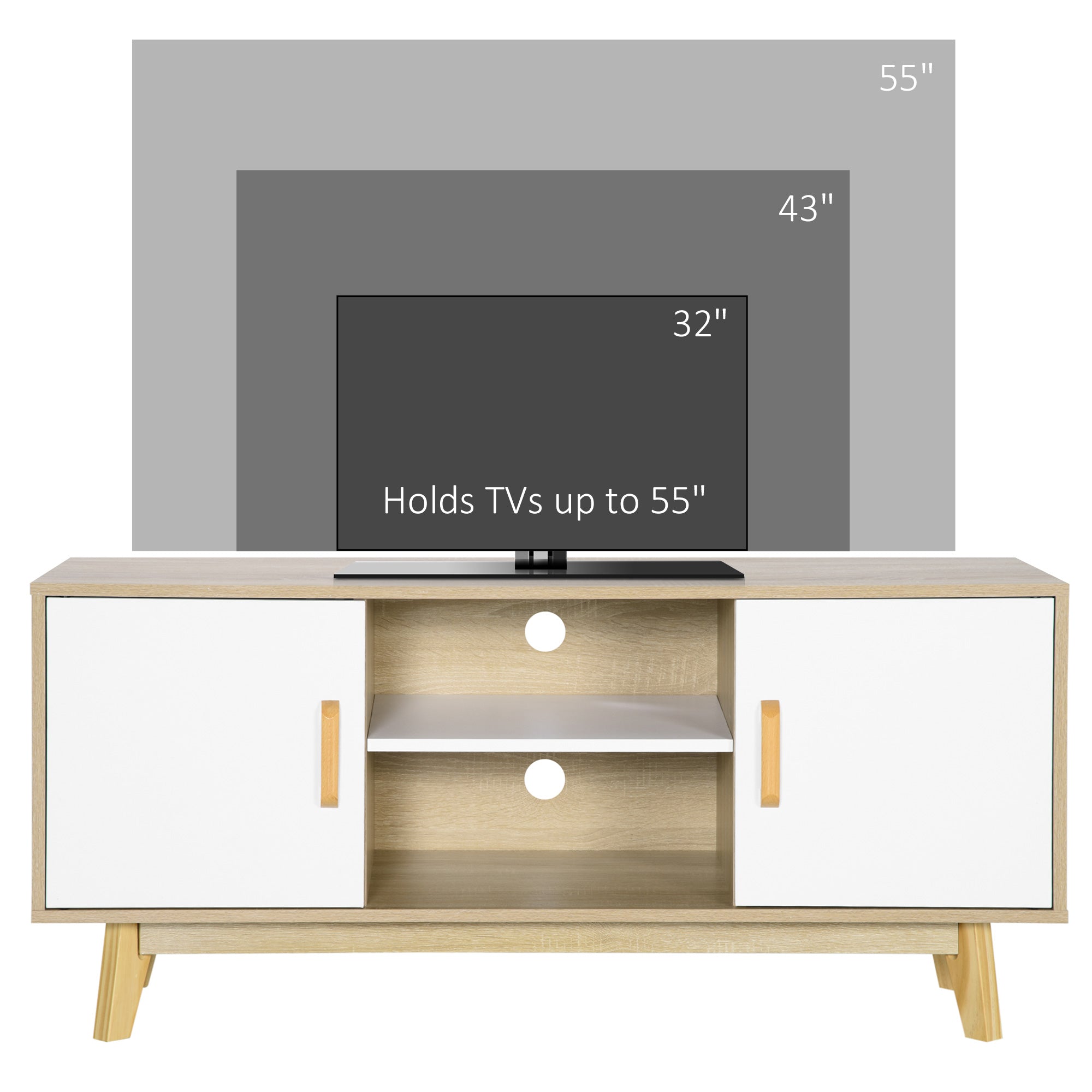 Modern TV Cabinet, TV Stand with Storage Shelves and Doors for 55