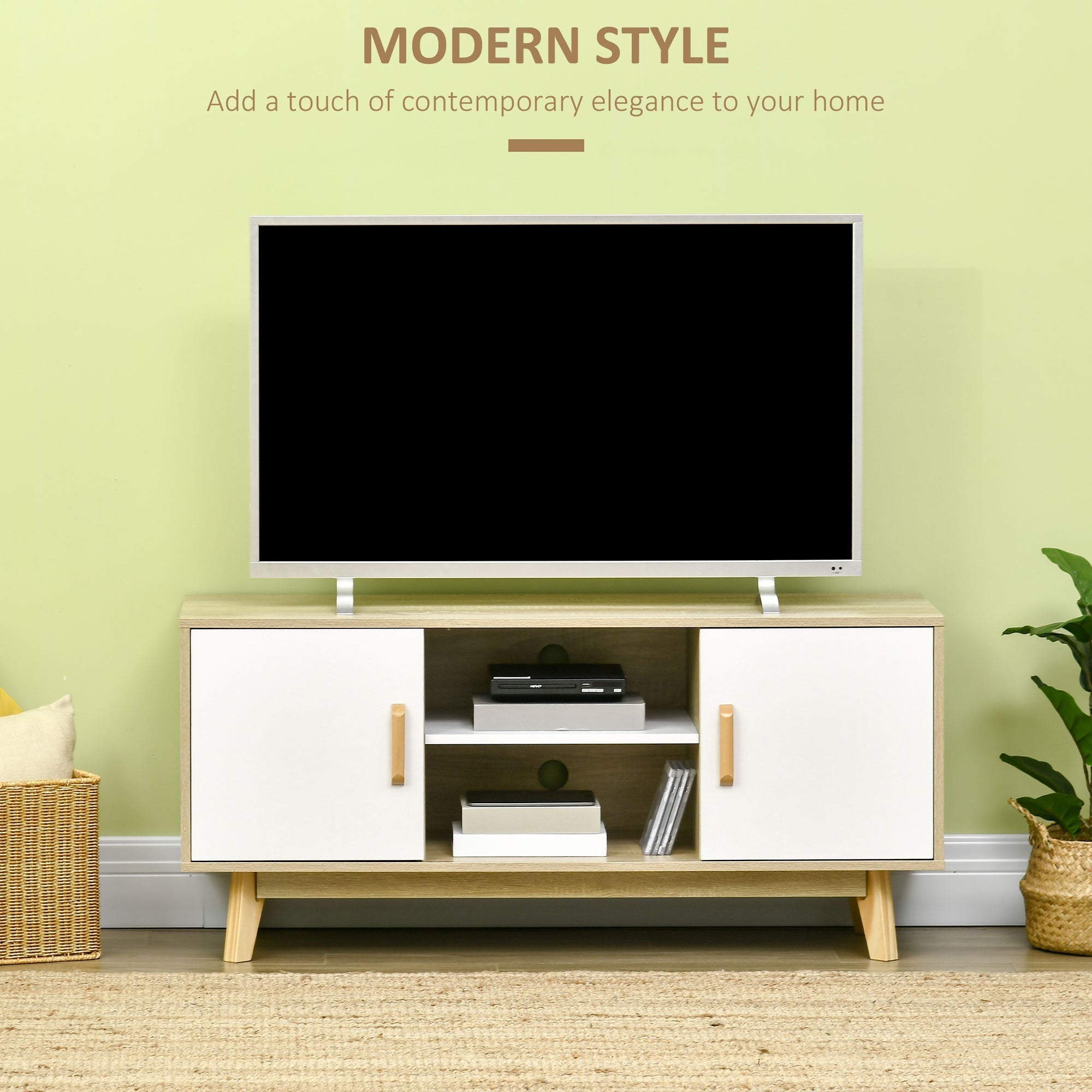 Modern TV Cabinet, TV Stand with Storage Shelves and Doors for 55