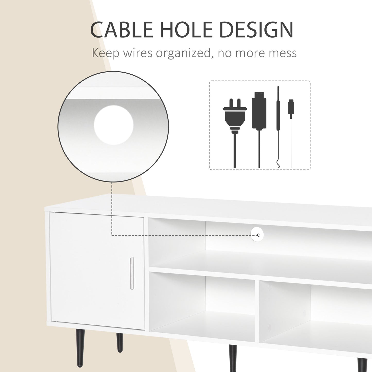 Modern TV Stand Cabinet for TVs up to 60 Inches with Storage Shelf, Cable Hole, Home Entertainment Unit Center, for Living Room Bedroom, White TV Stands   at Gallery Canada