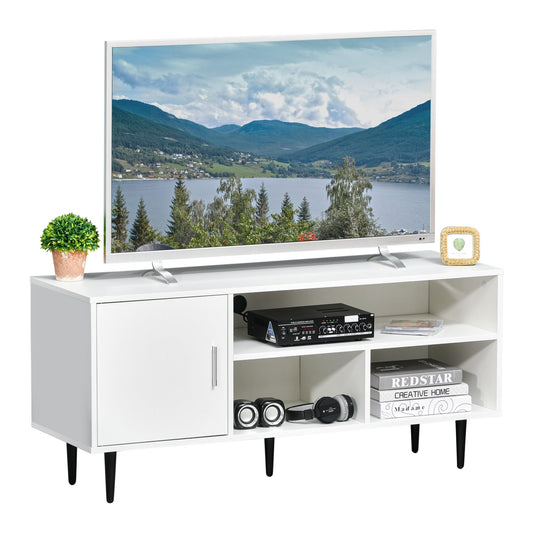 Modern TV Stand Cabinet for TVs up to 60 Inches with Storage Shelf, Cable Hole, Home Entertainment Unit Center, for Living Room Bedroom, White - Gallery Canada