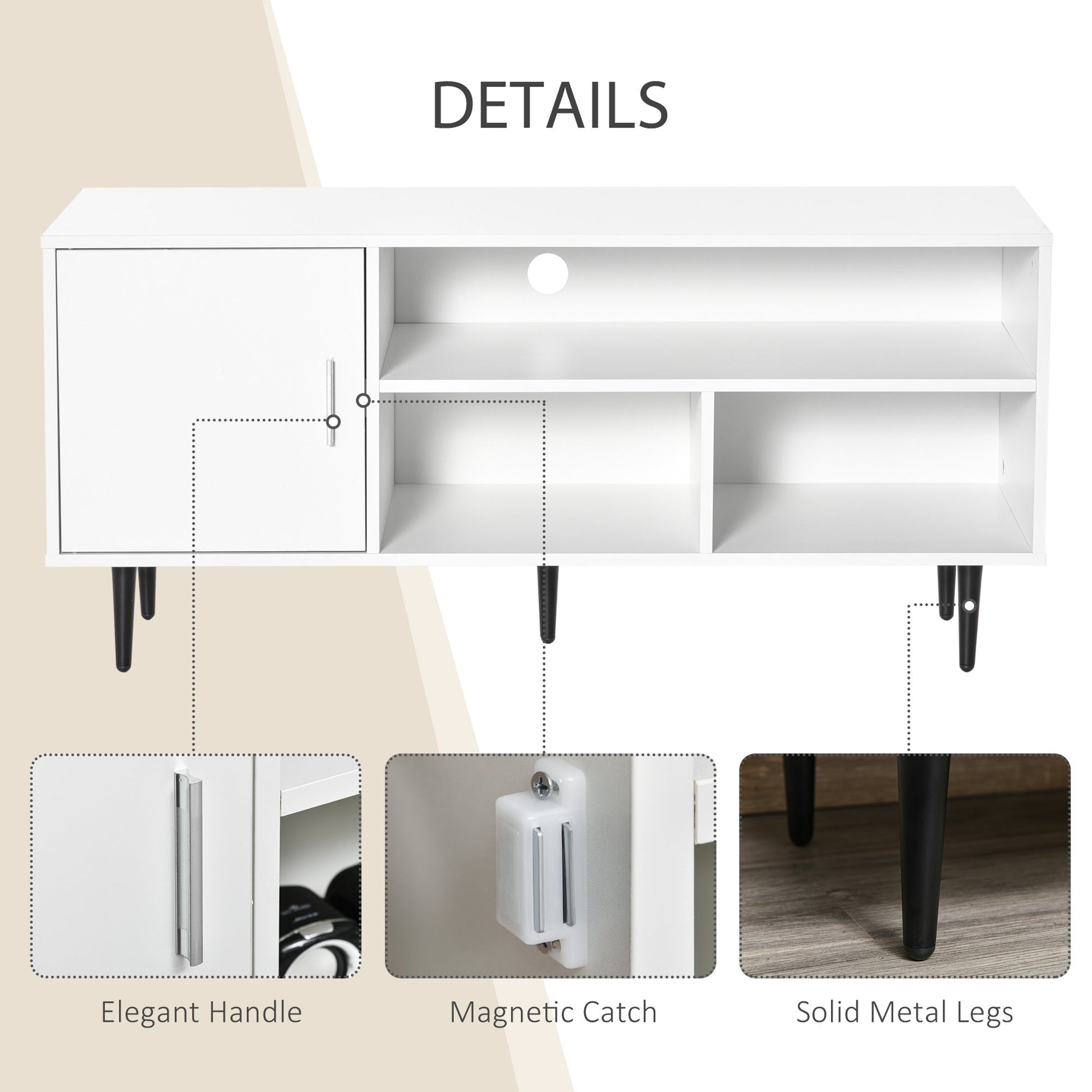 Modern TV Stand Cabinet for TVs up to 60 Inches with Storage Shelf, Cable Hole, Home Entertainment Unit Center, for Living Room Bedroom, White TV Stands   at Gallery Canada