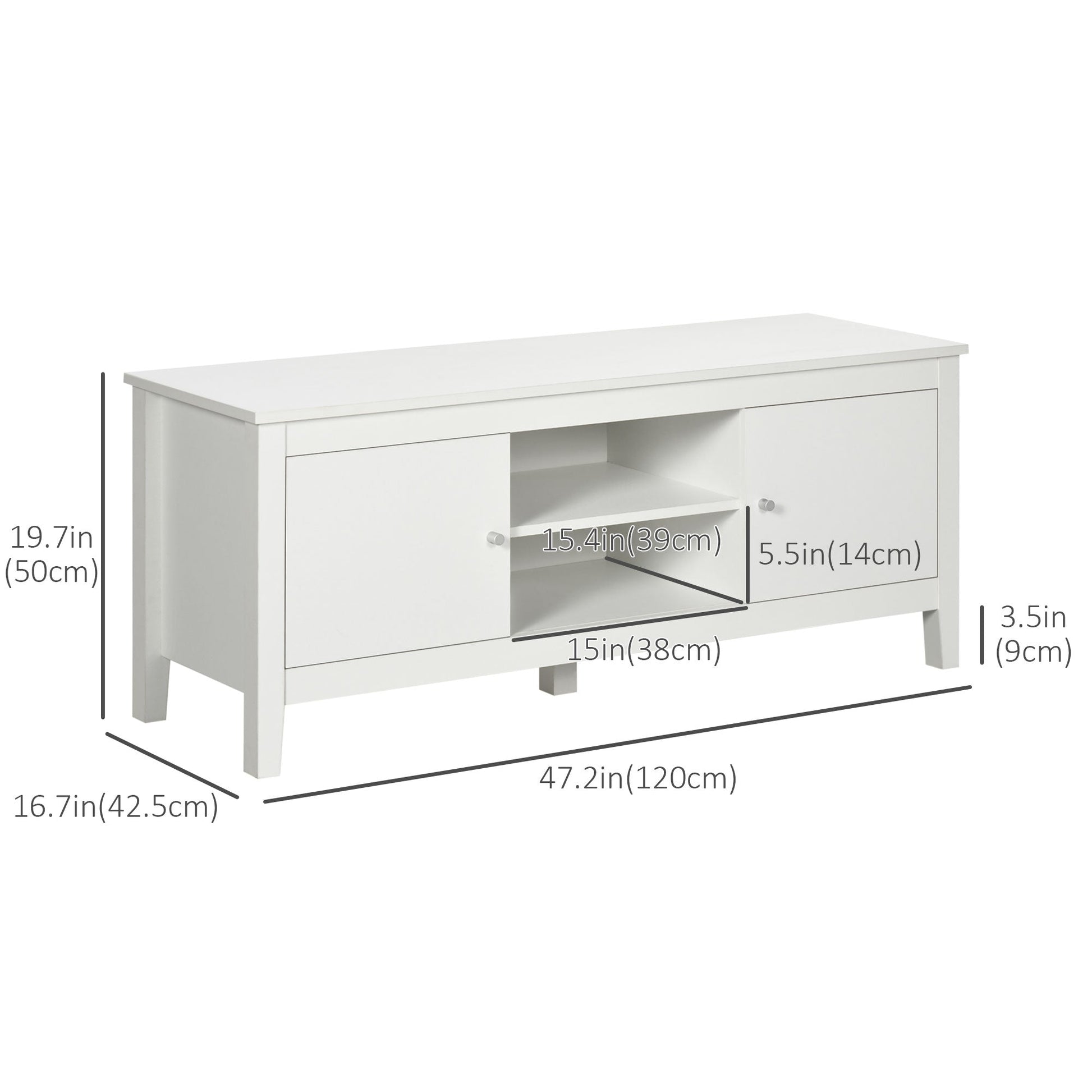 Modern TV Stand for TVs up to 55", TV Bench with Storage Cupboards and Shelves, 47.2" x 16.7" x 19.7", White TV Stands   at Gallery Canada