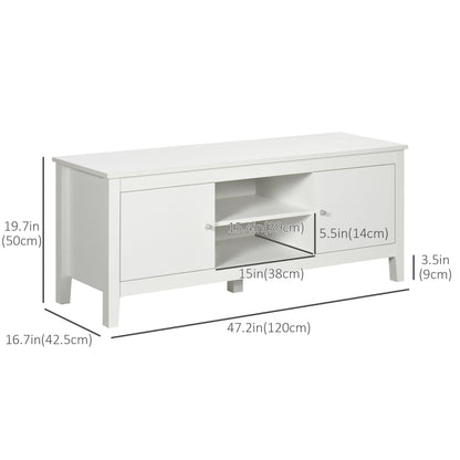 Modern TV Stand for TVs up to 55", TV Bench with Storage Cupboards and Shelves, 47.2" x 16.7" x 19.7", White TV Stands   at Gallery Canada