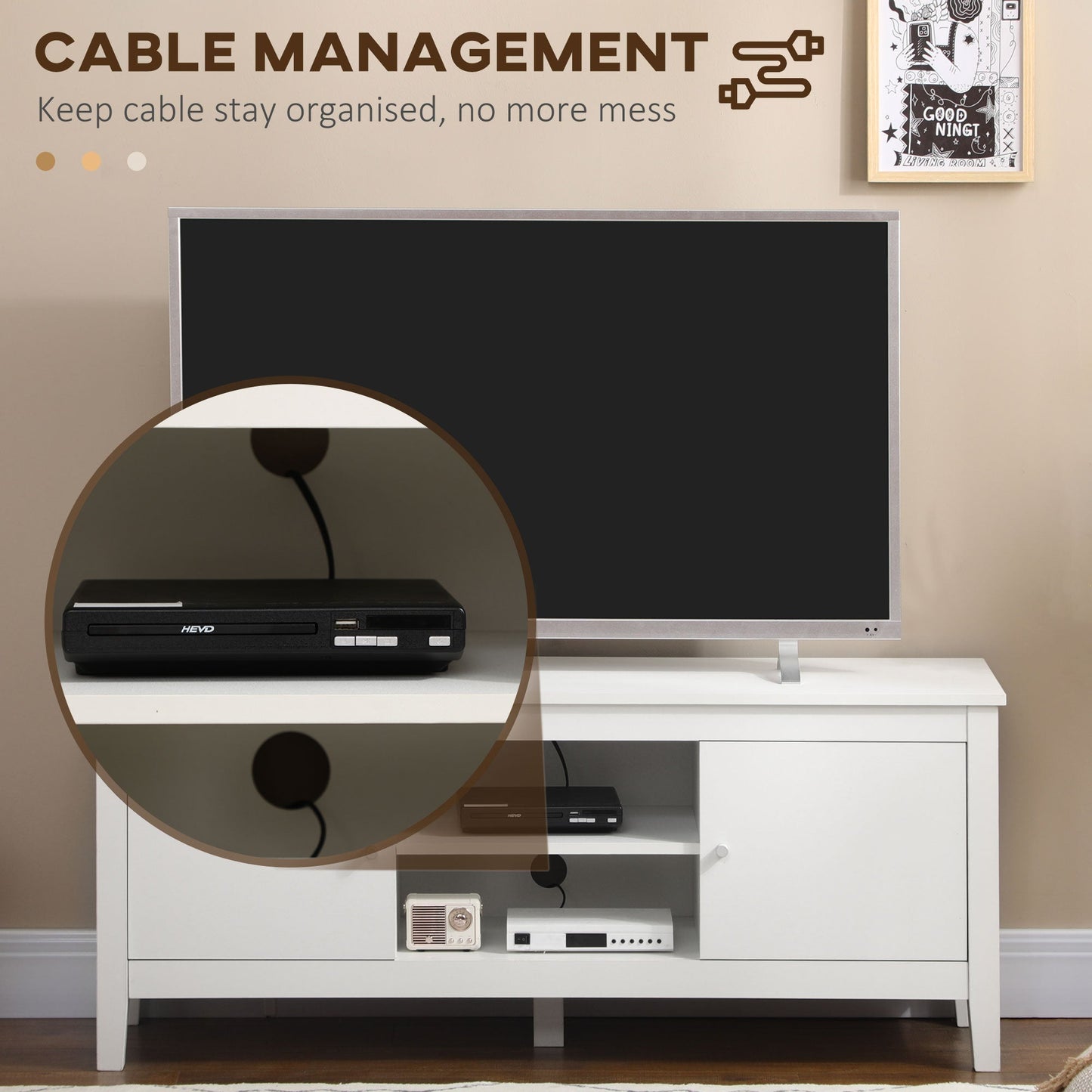 Modern TV Stand for TVs up to 55", TV Bench with Storage Cupboards and Shelves, 47.2" x 16.7" x 19.7", White TV Stands   at Gallery Canada