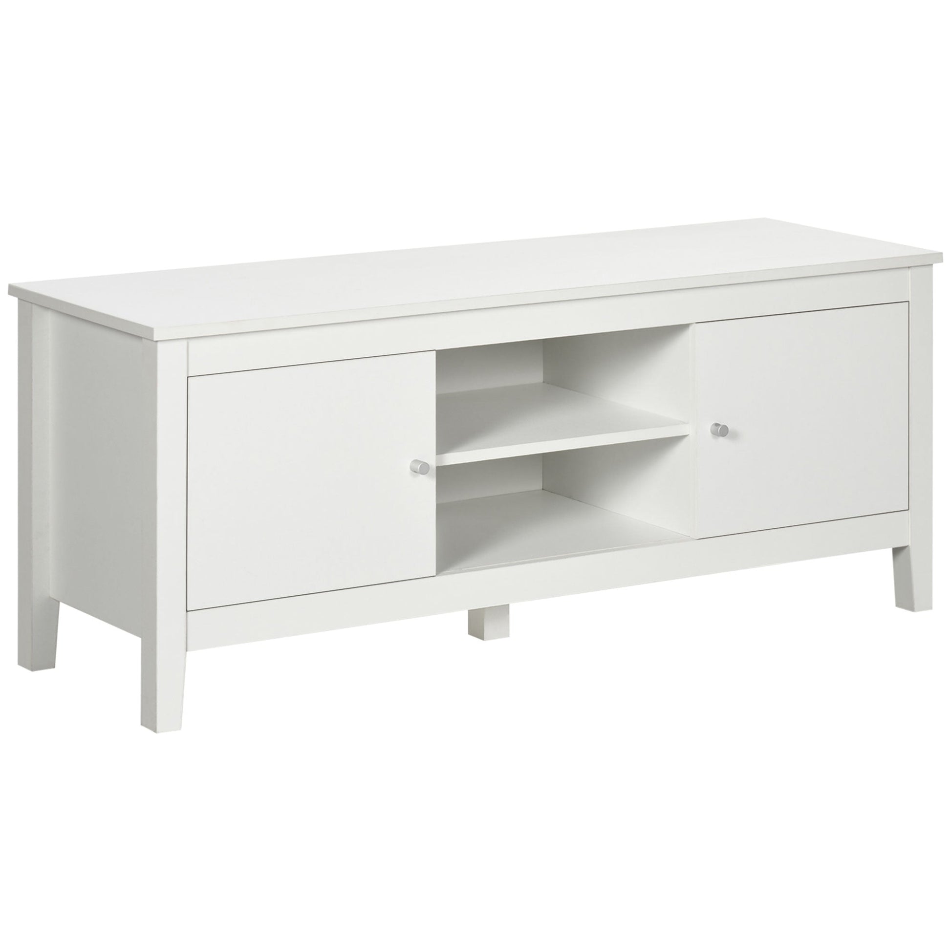 Modern TV Stand for TVs up to 55", TV Bench with Storage Cupboards and Shelves, 47.2" x 16.7" x 19.7", White TV Stands White  at Gallery Canada