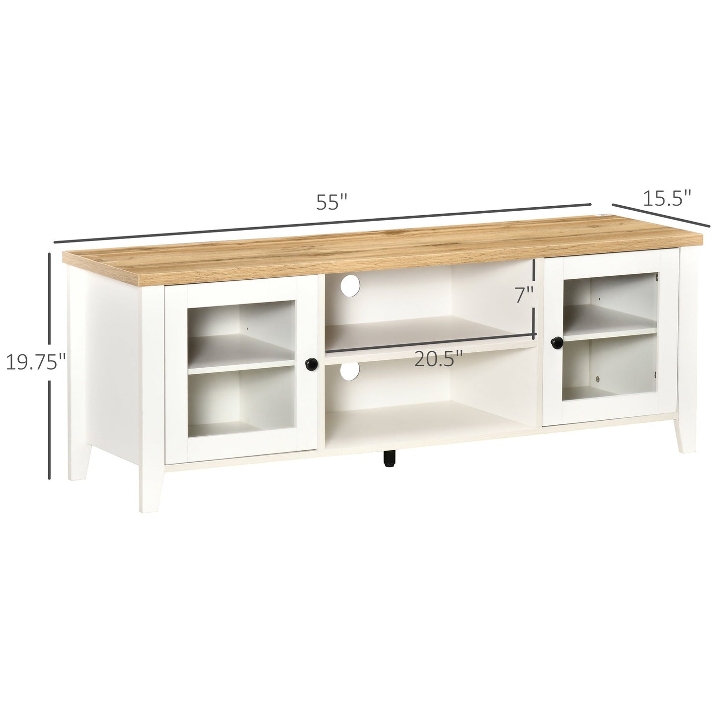 Wood TV Console Table with Storage for TVs up to 60", Modern Stand, White/Oak TV Stands   at Gallery Canada