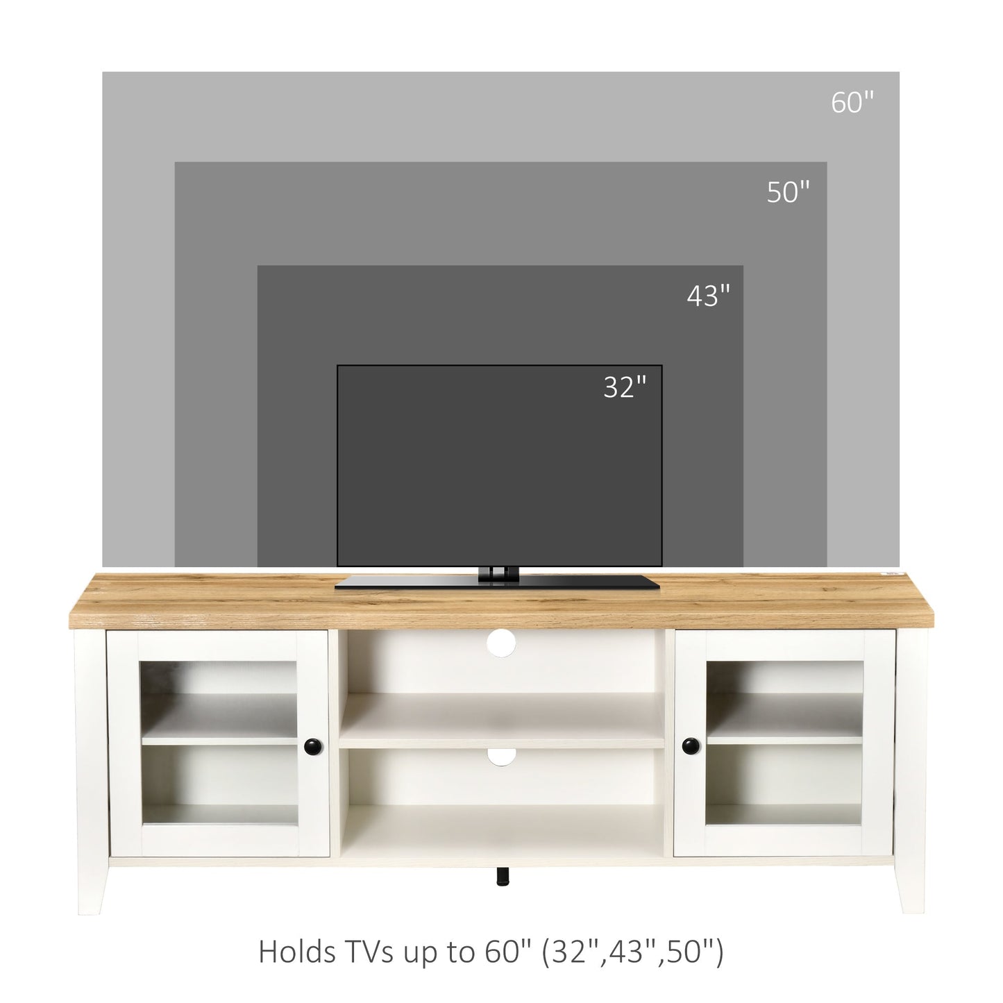 Wood TV Console Table with Storage for TVs up to 60", Modern Stand, White/Oak TV Stands   at Gallery Canada