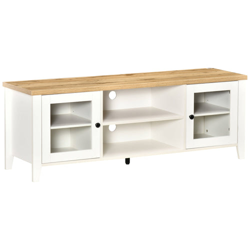 Modern TV Stand for TVs up to 60 inches, Wood TV Console Table with Storage Doors, Entertainment Center for Living Room, Bedroom, Office, White and Oak