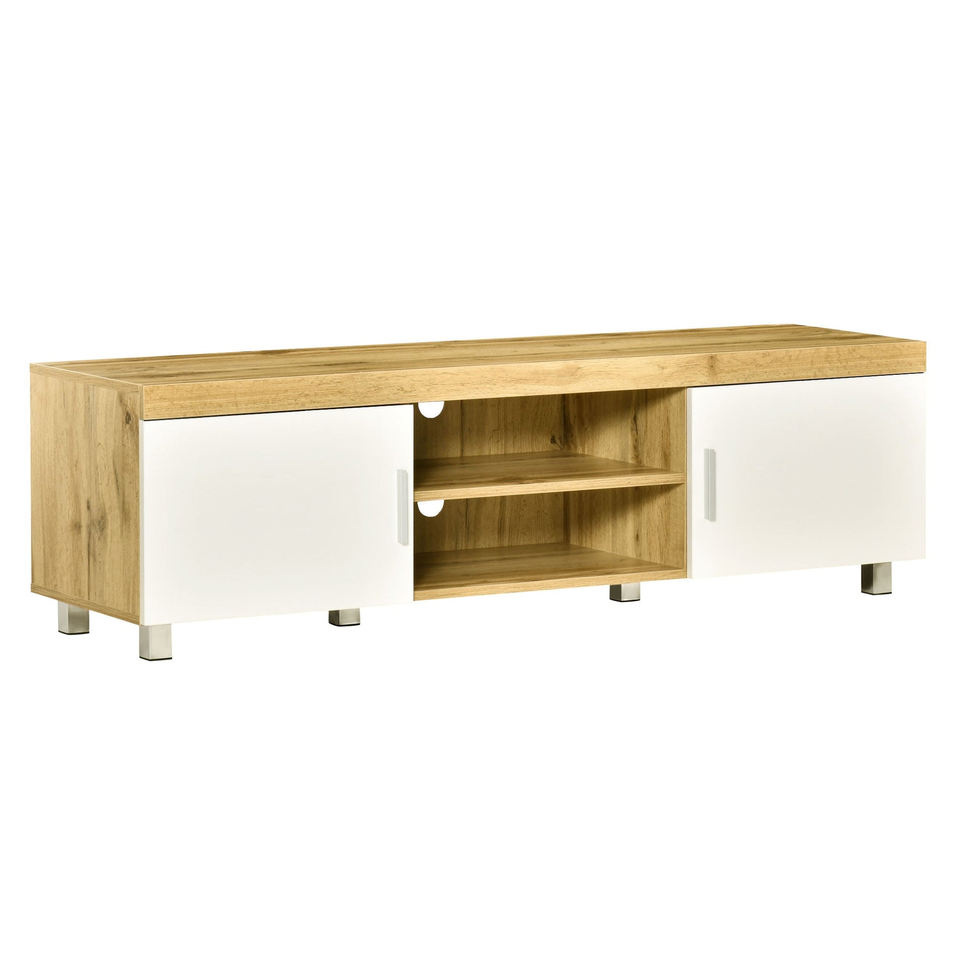 Modern TV Stand for TVs Up to 63 Inches, TV Cabinet with Storage Shelves and Cable Holes for Living Room Bedroom, Oak and White TV Stands Multi Colour  at Gallery Canada