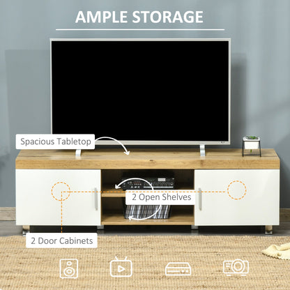 Modern TV Stand for TVs Up to 63 Inches, TV Cabinet with Storage Shelves and Cable Holes for Living Room Bedroom, Oak and White TV Stands   at Gallery Canada