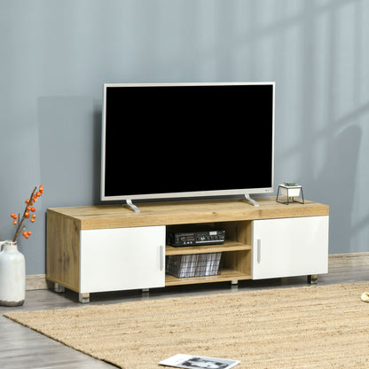 Modern TV Stand for TVs Up to 63 Inches, TV Cabinet with Storage Shelves and Cable Holes for Living Room Bedroom, Oak and White TV Stands   at Gallery Canada