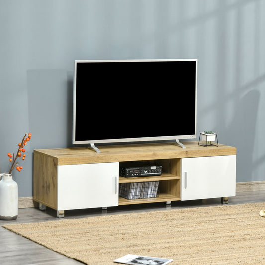Modern TV Stand for TVs Up to 63 Inches, TV Cabinet with Storage Shelves and Cable Holes for Living Room Bedroom, Oak and White - Gallery Canada