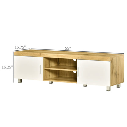 Modern TV Stand for TVs Up to 63 Inches, TV Cabinet with Storage Shelves and Cable Holes for Living Room Bedroom, Oak and White TV Stands   at Gallery Canada