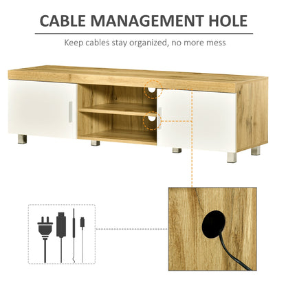 Modern TV Stand for TVs Up to 63 Inches, TV Cabinet with Storage Shelves and Cable Holes for Living Room Bedroom, Oak and White TV Stands   at Gallery Canada