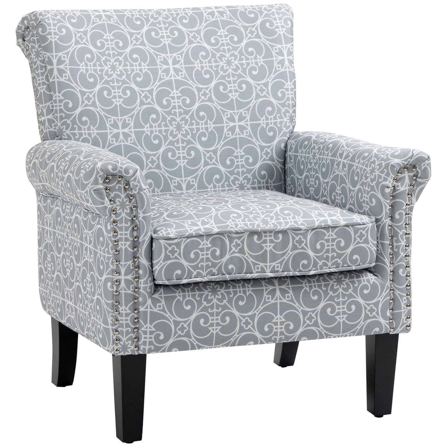 Grey Modern Upholstered Accent Chair, Soft Linen, Nailhead Trim, Wood Legs Single Sofas Multi Colour  at Gallery Canada