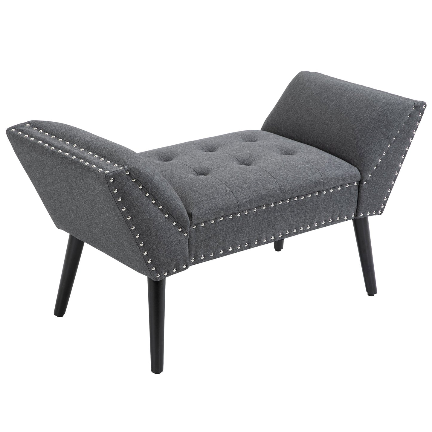 Modern Upholstered Bench, End of Bed Bench for Bedroom, Hallway Bench with Arms and Nailhead Trim Storage Ottomans & Benches Dark Grey  at Gallery Canada