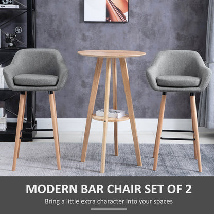 Modern Upholstered Fabric Seat Bar Stools Chairs Set of 2 with Metal Frame, Solid Wood Legs Living Room Dining Room Furniture Grey Bar Stools   at Gallery Canada