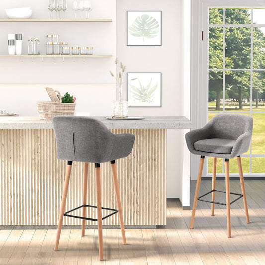 Modern Upholstered Fabric Seat Bar Stools Chairs Set of 2 with Metal Frame, Solid Wood Legs Living Room Dining Room Furniture Grey - Gallery Canada