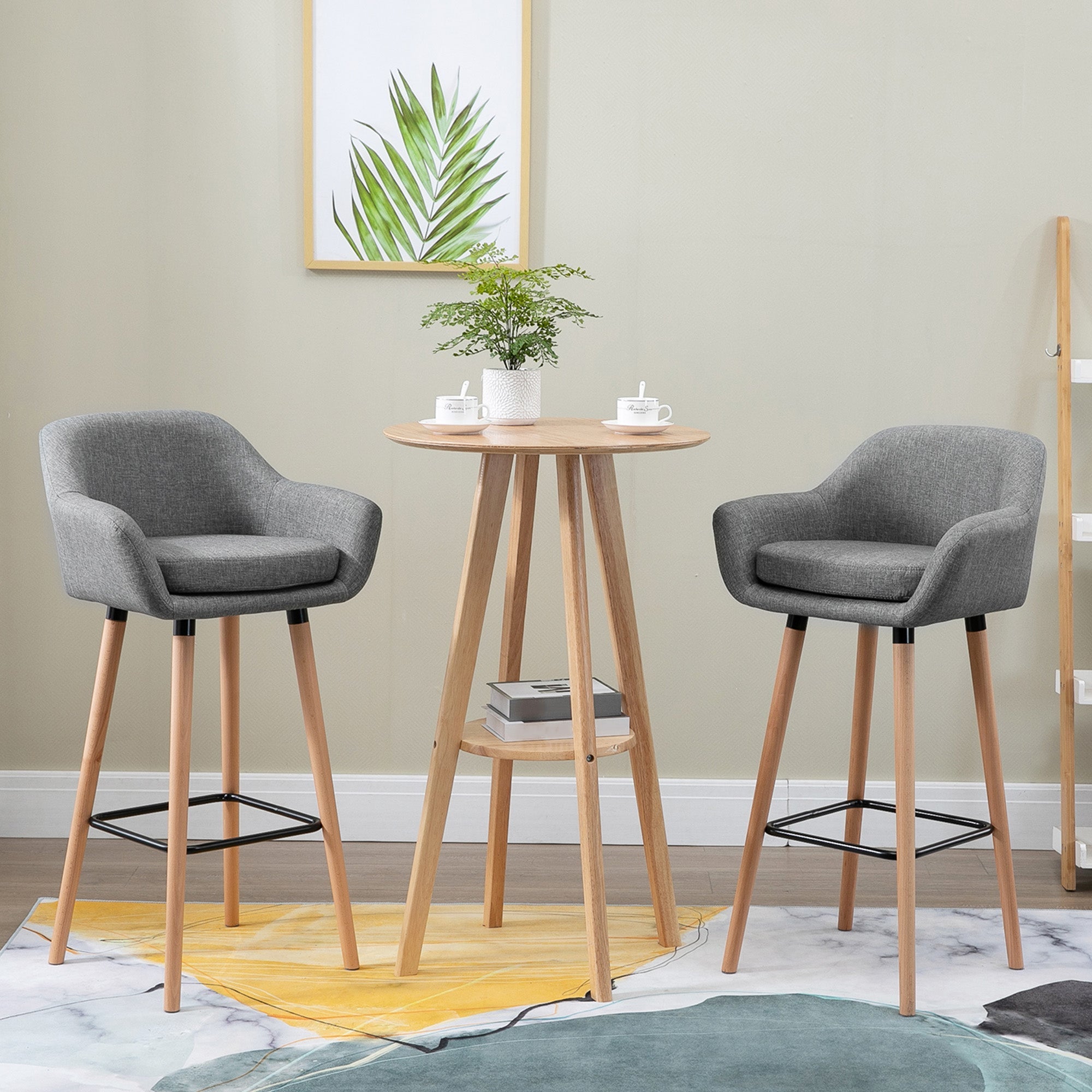 Modern Upholstered Fabric Seat Bar Stools Chairs Set of 2 with Metal Frame, Solid Wood Legs Living Room Dining Room Furniture Grey Bar Stools   at Gallery Canada